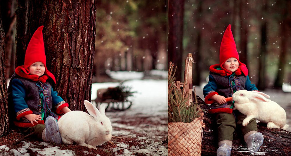 Волшебная сказка. Зимняя детская съемка с домашними животными - «Мода»