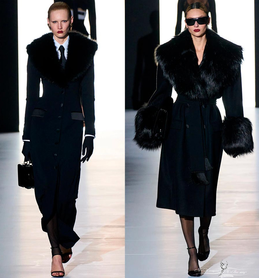 Модное черное пальто